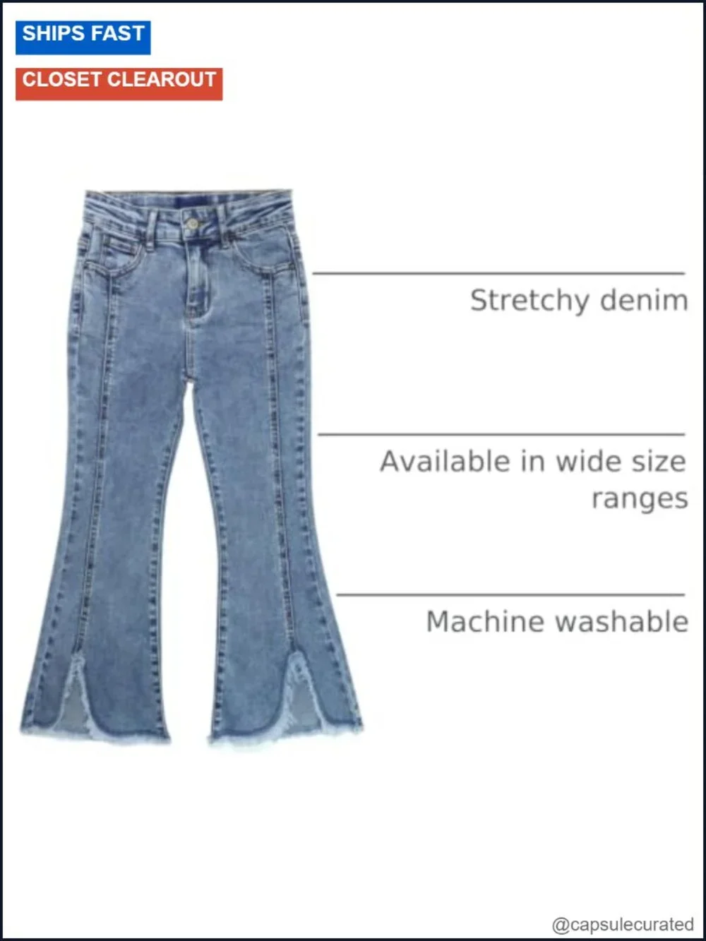 Girls Flare Bell Bottom Jeans Elastic Waist Cotton Blend Denim Pants